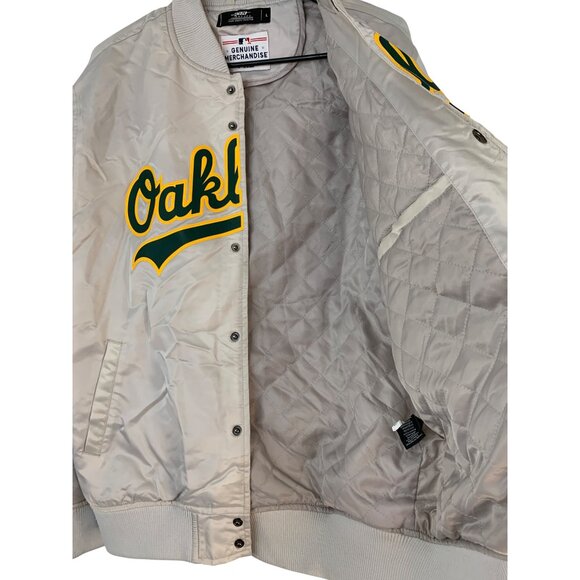 MLB Oakland Athletics Satin Varsity Jacket Quilt Insulated Spelled Out L RD10597 - Picture 6 of 12